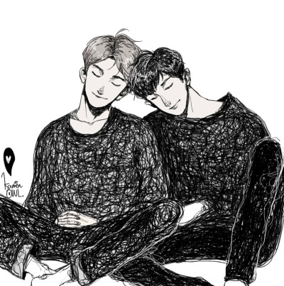 exo灿烈伯贤灿白手绘插画壁纸cr. 仮面owlk