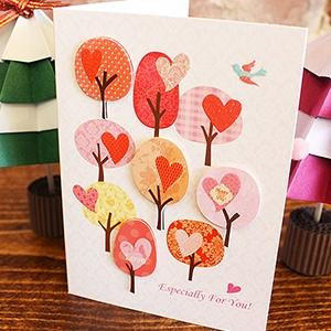 woodcard 立体装饰手工贺卡爱心树特别为你 especially for you