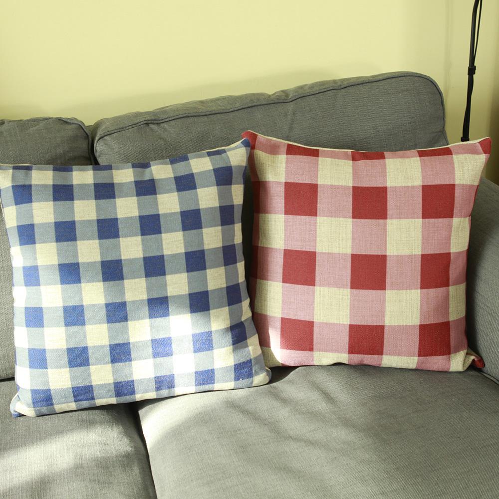 格子棉麻抱枕办公室靠垫沙发靠枕汽车午睡枕礼物圣诞