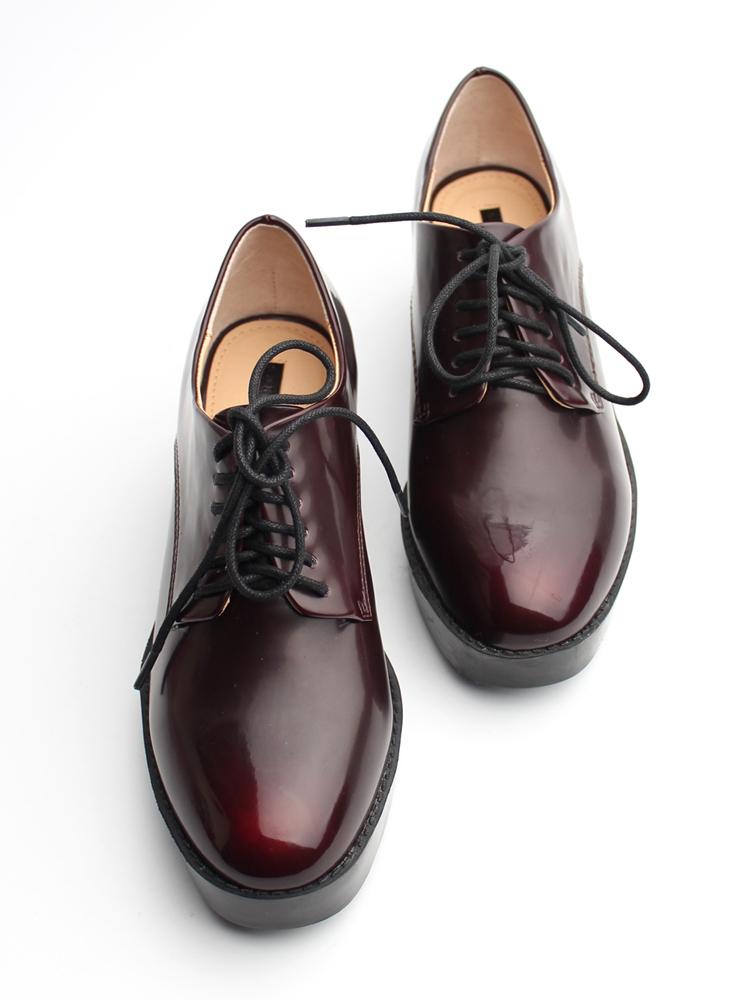 欧美春季学院风系带复古做旧单鞋英伦厚底粗跟高跟漆皮酒红女鞋