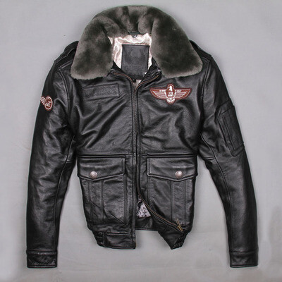 真皮空军飞行服皮衣 羊毛领厚牛皮皮衣外套 真皮飞行员皮夹克男款