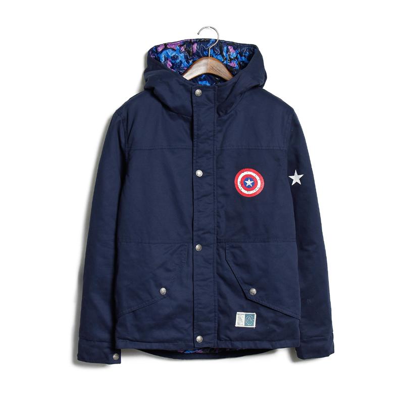 美式潮牌男士秋冬装加厚连帽漫威纪念版美国队长保暖棉衣夹克外套