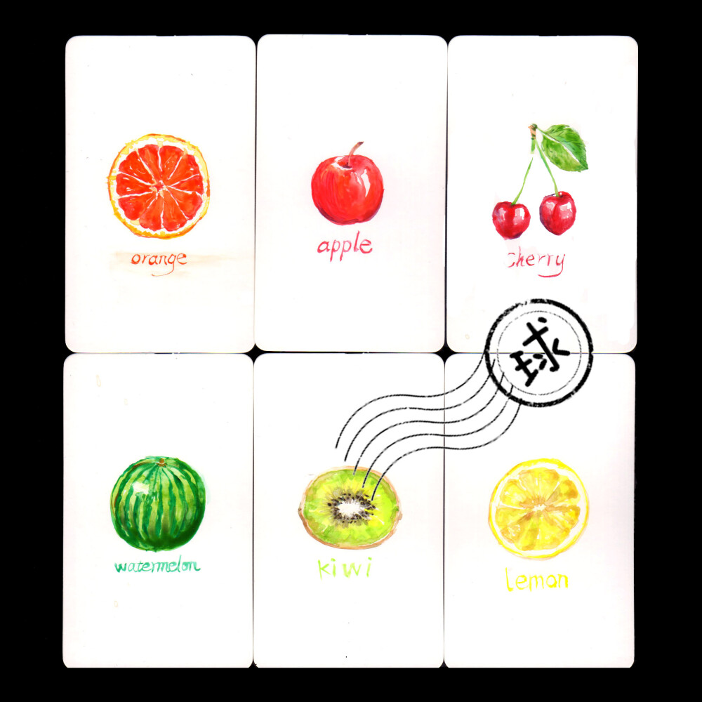 原创定制创意书签卡片手绘贺卡水彩水果fruitplate六枚入