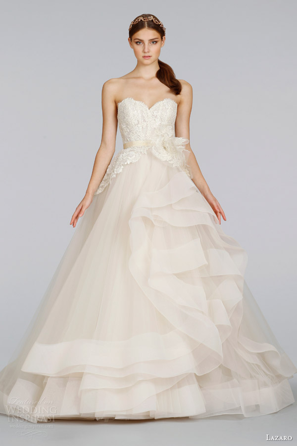 spring 2014 champagne tulle strapless ball gown style 3413婚纱