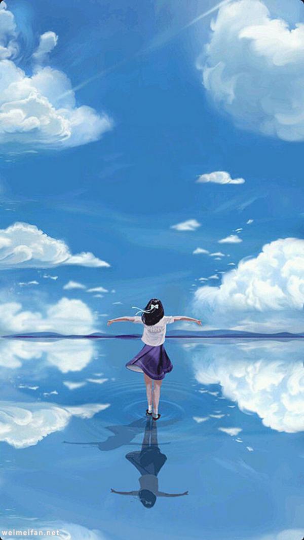 伤感蓝色系清新意境唯美插画