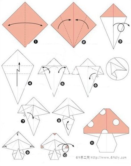 今天的折纸教程跟大家分享的是一颗可爱的小蘑菇的折纸手工