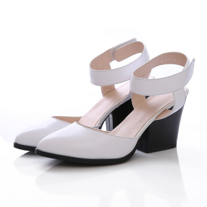 cd 女鞋时尚罗马鞋头层牛皮欧美包头罗马风格低帮包跟粗跟凉鞋