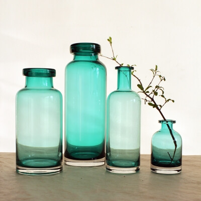 四月清新简约透明蓝色玻璃花瓶美式乡村插花… 