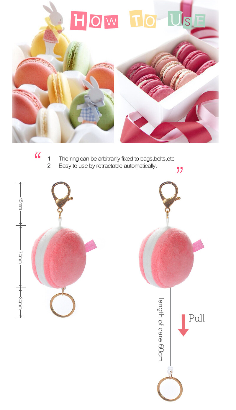 法国马卡龙macaron糖果色创意伸缩防盗弹簧钥匙扣钥匙圈精美盒装