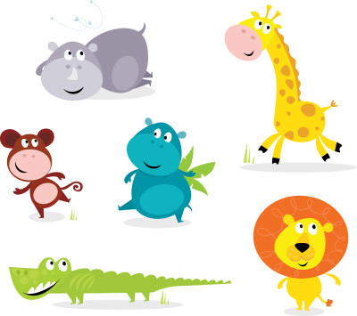 6款卡通动物设计矢量素材,素材格式:eps,素材关键词:狮子,鳄鱼,猴子