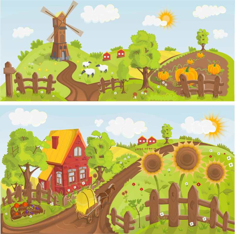 卡通农场banner矢量素材,素材格式:eps,素材关键词:农场,南瓜,banner