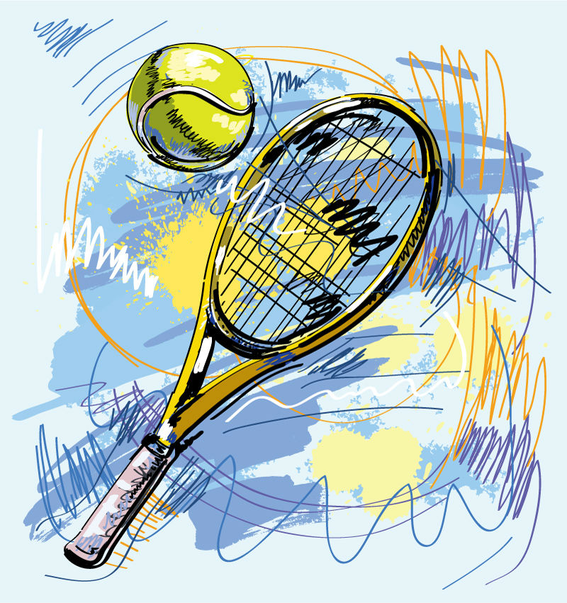 手绘网球拍插画矢量素材,素材格式:eps,素材关键词:网球,网球拍