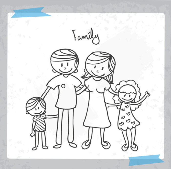 卡通四口之家插画矢量素材,素材格式:ai,素材关键词:孩子,家庭,爸爸