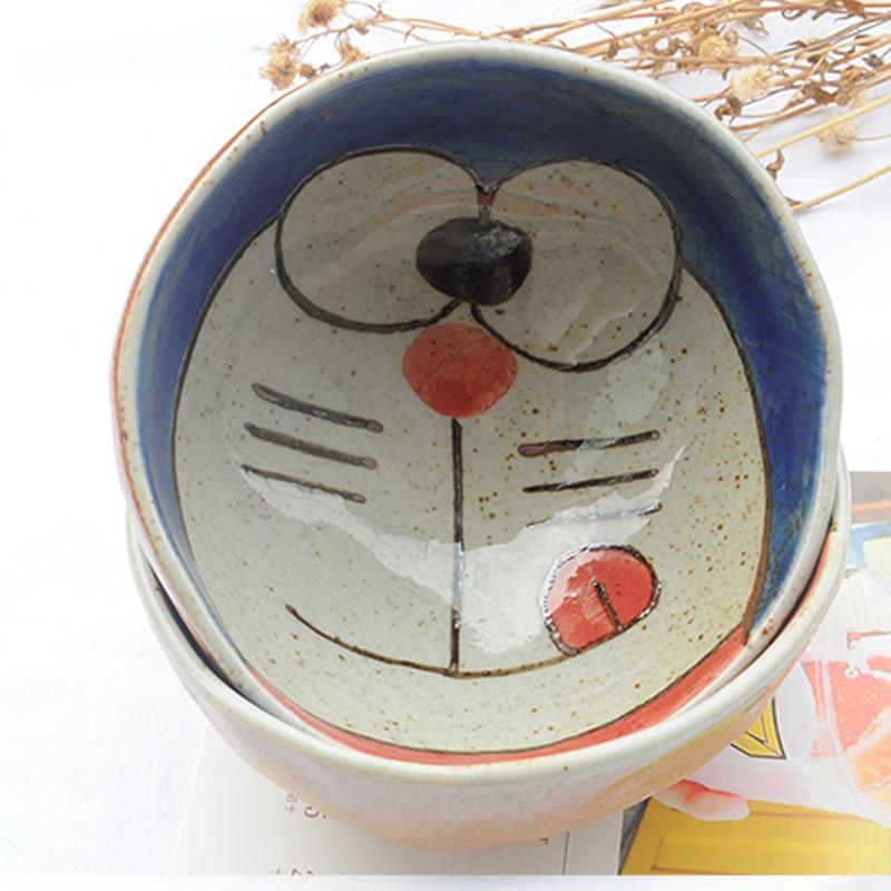 跳跳堂手工创意陶瓷碗 手绘叮当猫可爱韩式童趣机器猫粗陶碗小号
