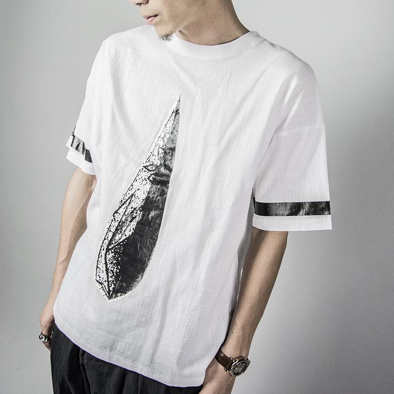 壹半原创男装2015夏季男黑白印花中国风休闲宽松亚麻短袖t恤