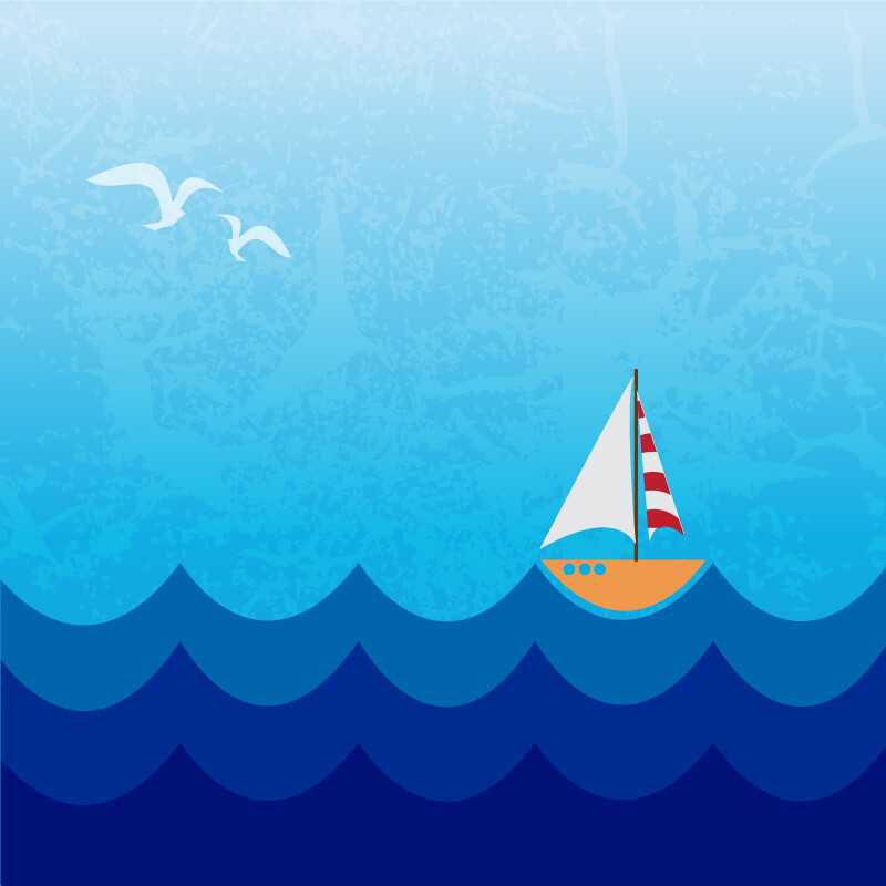 卡通航海帆船背景矢量素材,素材格式:ai,素材关键词:帆船,海洋,海鸥