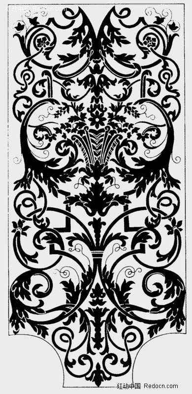 中间对称型古典花纹植物图案设计图片