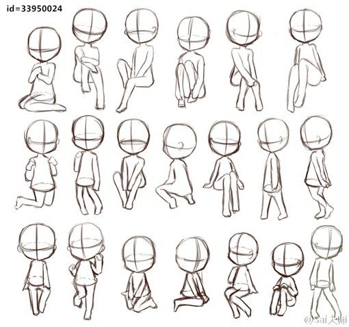 分享一组超全超细致的q版人物动作pose简笔画素材,都很实用,快收藏