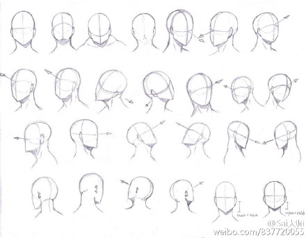 绘画学习# 一组人体练习素材,从表情,头部角度到人体躯干等,针对自己