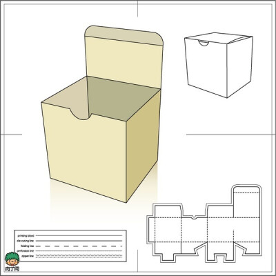 正方形纸盒展开图手绘图片