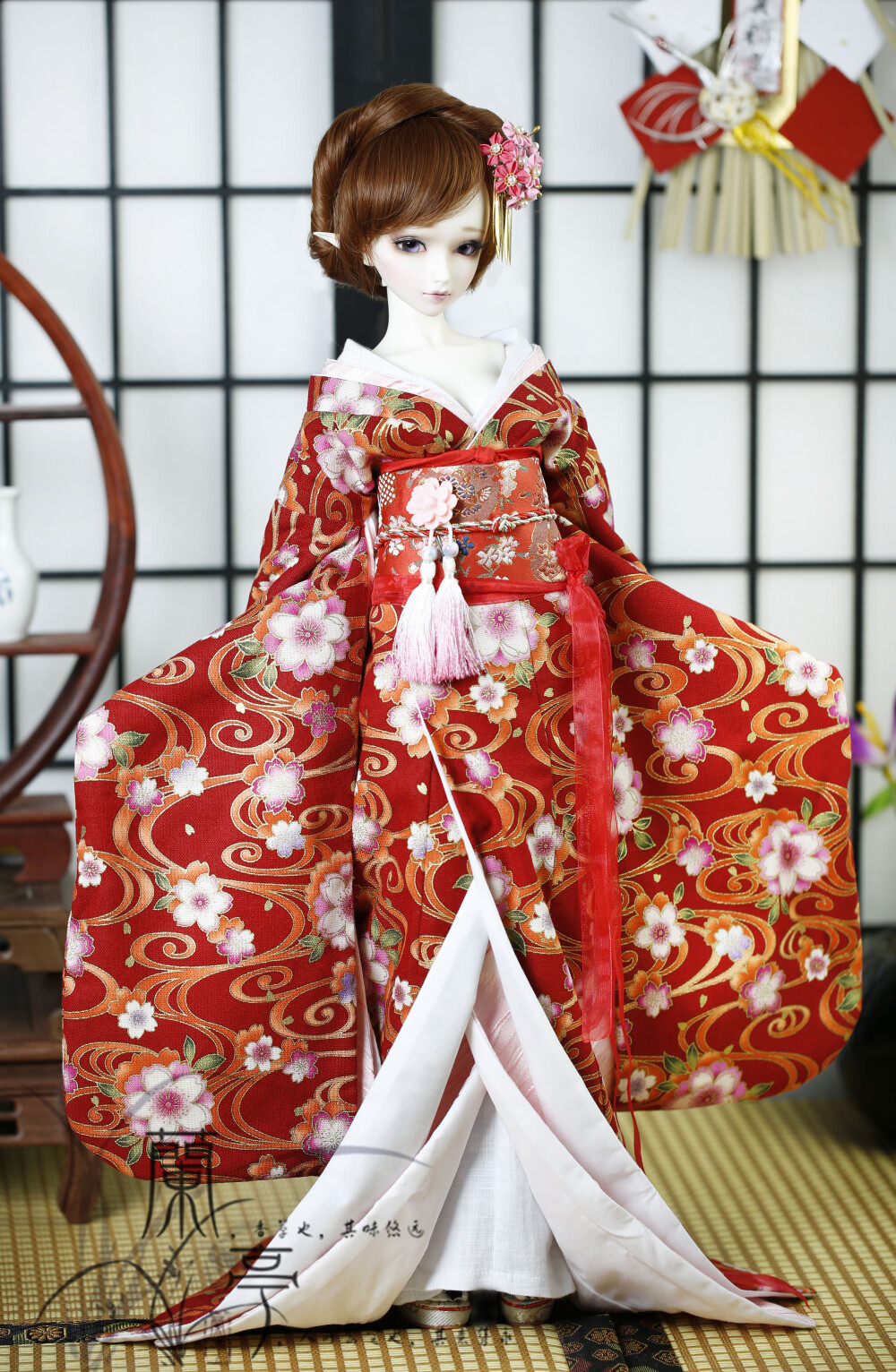 兰亭←|bjd/sd娃衣 bjd和服 和风双子红色樱花花魁和服 翡晔