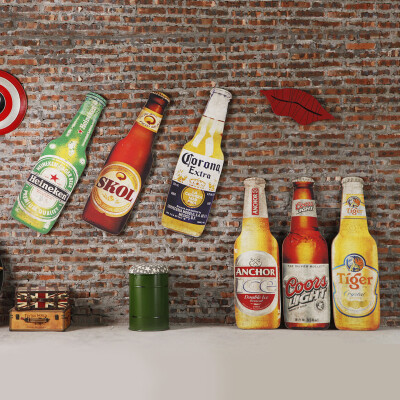 创意啤酒瓶造型装饰木版板画家居餐厅酒吧店铺面复古墙壁装饰挂件