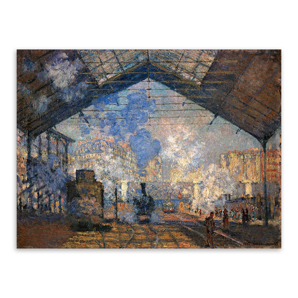 轻艺术 大师名画 莫奈 印象派 蓝天 火车站 风景 油画 海报画芯 卧室