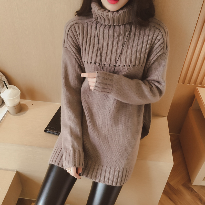 小谷粒春装新款2016韩版宽松大版镂空侧开叉高领针织衫毛衣女c010