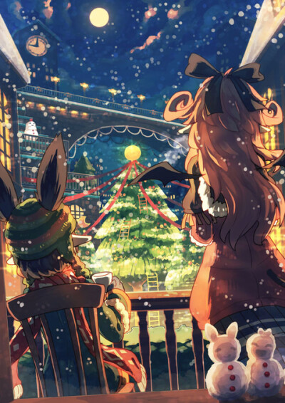 插画 p站 美少女 少女 萌 手绘 绘画 唯美 圣诞节 色彩 插图 人物