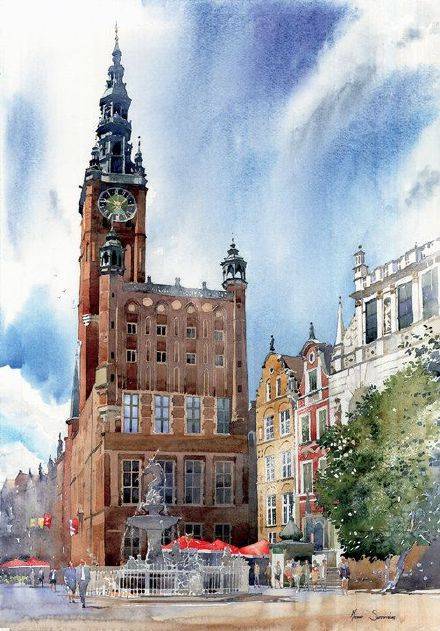 michal suffczynski 漂亮的水彩欧式建筑插画