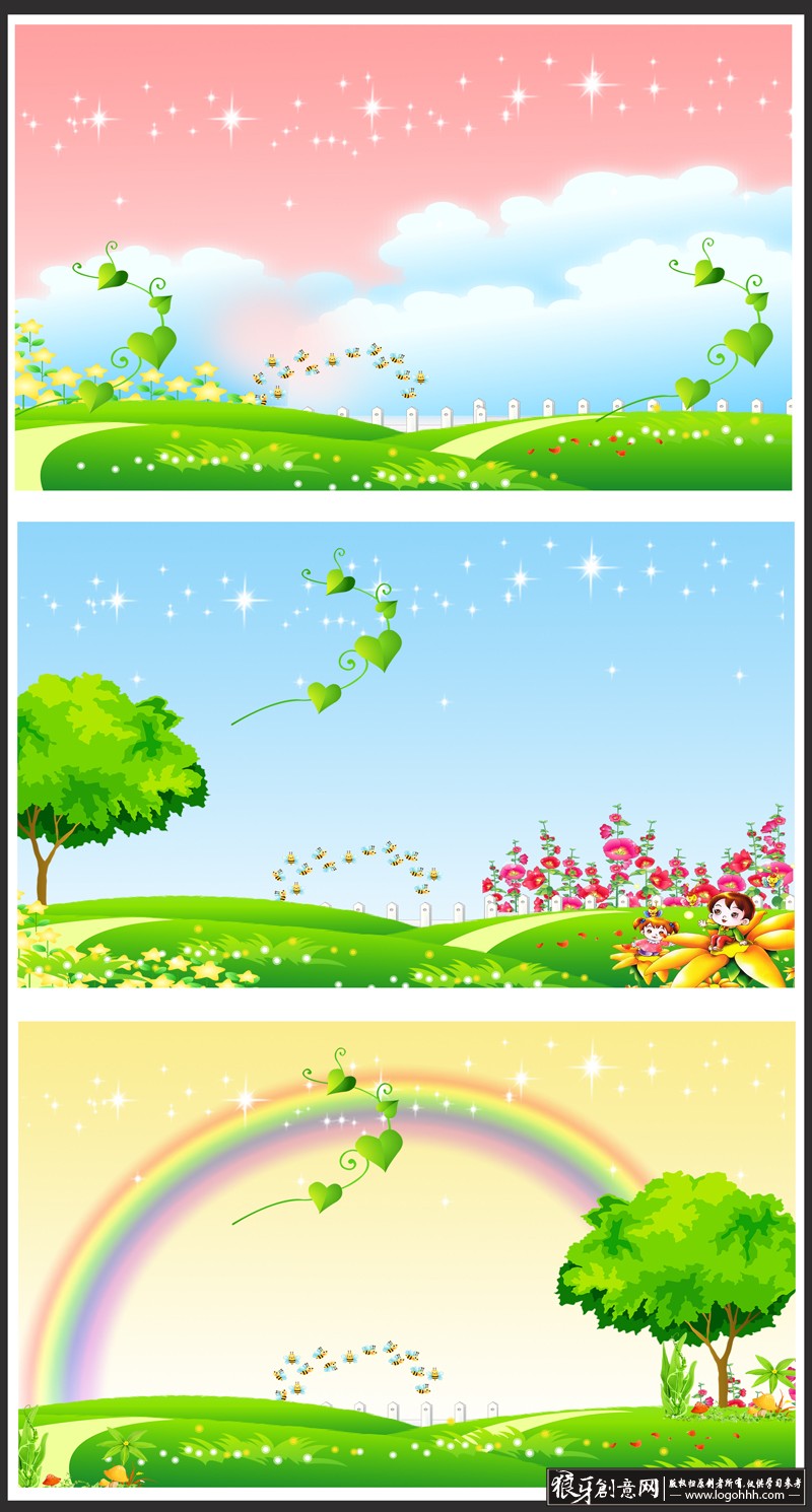 背景素材 卡通风景背景psd 动漫场景 卡通自然风光 儿童漫画 卡通画