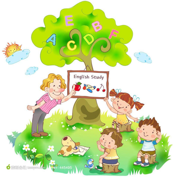儿童插画 孩子学英文