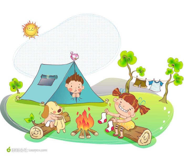 儿童插画 夏令营野营