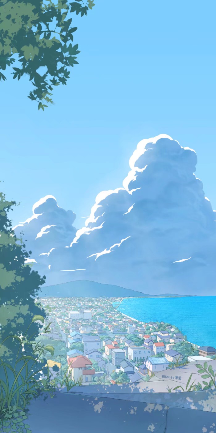 日漫风壁纸 蓝色系画师:honey果酱