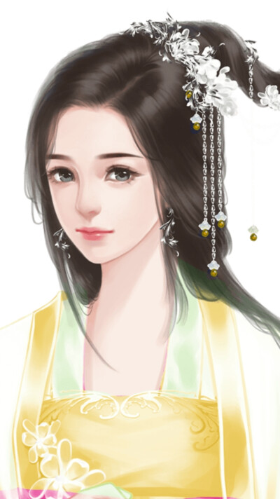 手绘古装白衣美女