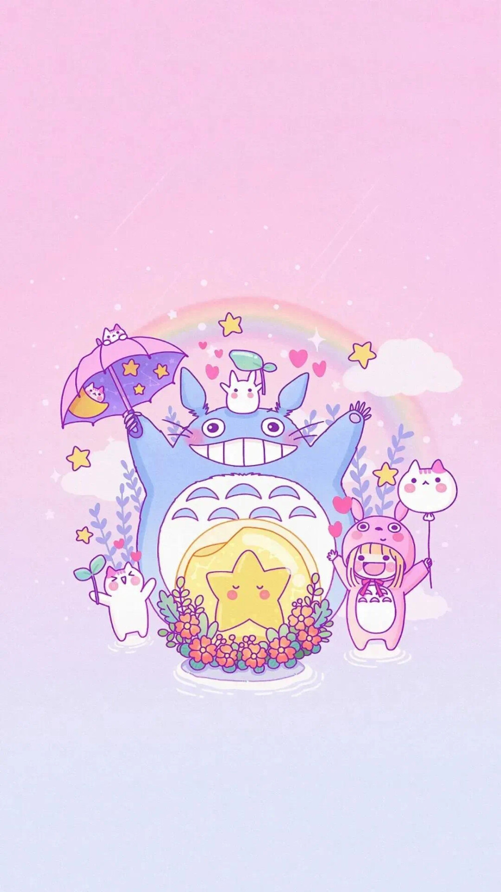 宫崎骏龙猫粉色壁纸