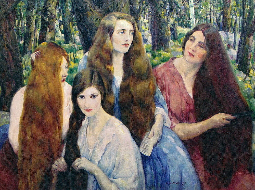 梳头的四个女人1919年美国画家leonkroll作品676767