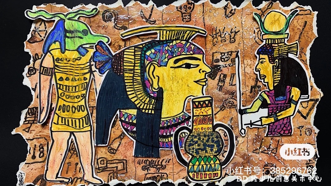 埃及壁画简笔画涂色图片