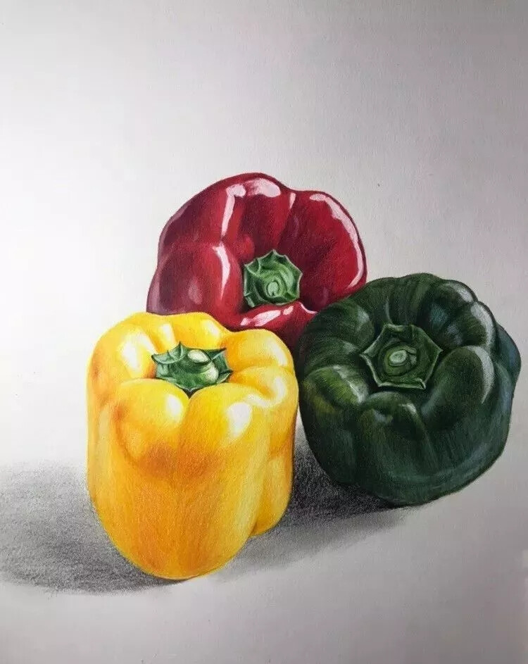 色彩青椒的画法调色图片