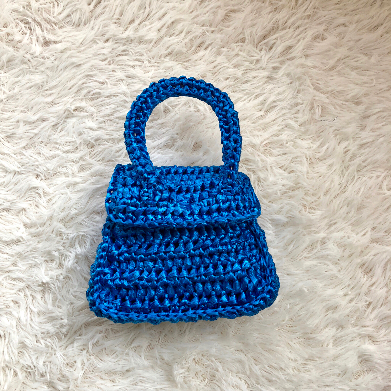 钩针蓝色mini手拿包 挎包
