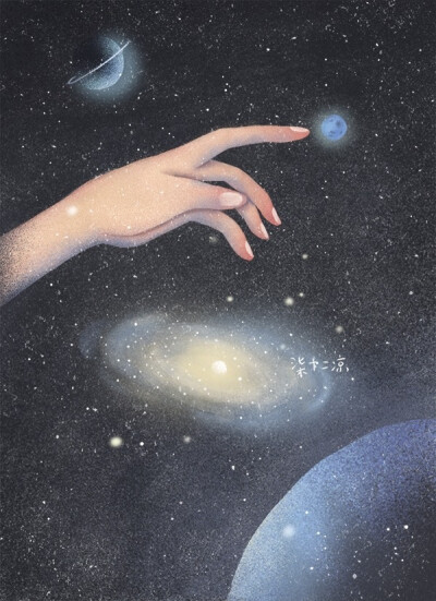 《手心宇宙》系列插画作品,是源于作者对于天体和宇宙的热爱而诞生的