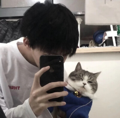 男生抱着猫的头像情头图片
