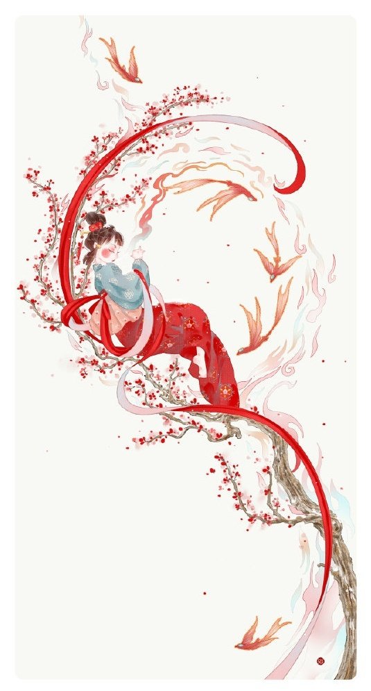 好看的春夏秋冬四季拟人古风插画 67 插画师:@猫小叶要画画