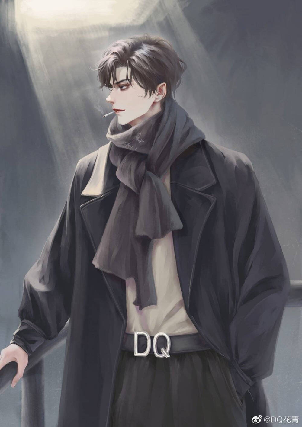 高冷男头像/ 手绘头像画师:dq花青