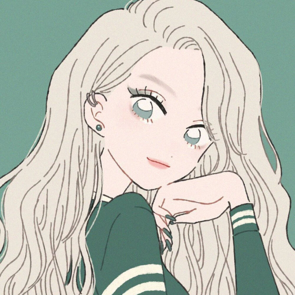 手绘女生头像 冷色系