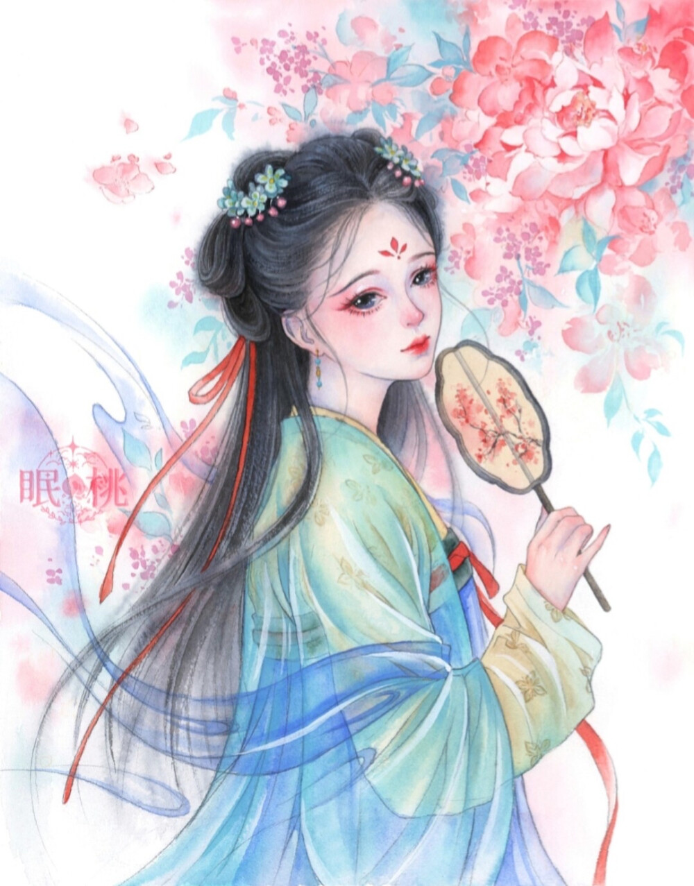 《粉黛 水彩少女人物》