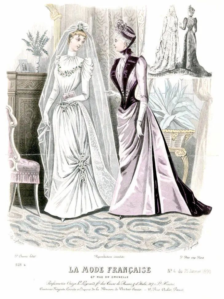 19世纪婚纱时尚插画