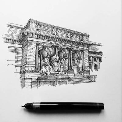 针管笔建筑速写