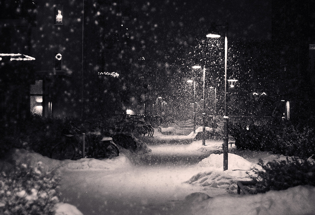 路灯雪夜图片