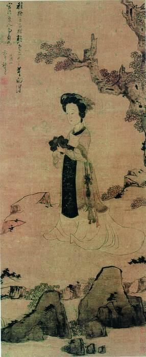明)陈洪绶《对镜仕女图》轴